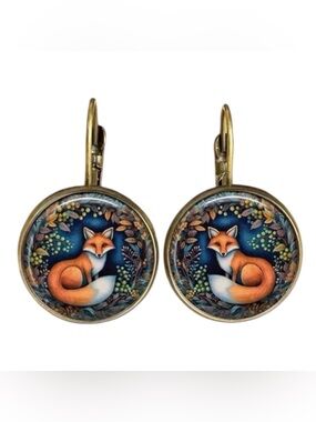 Vintage Look Fox Earrings Woodland Forest Gold Drop NWT
